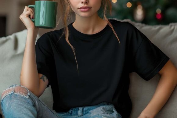 Download Christmas Black Shirt Mockup Girl - Black shirt mockup Collection
